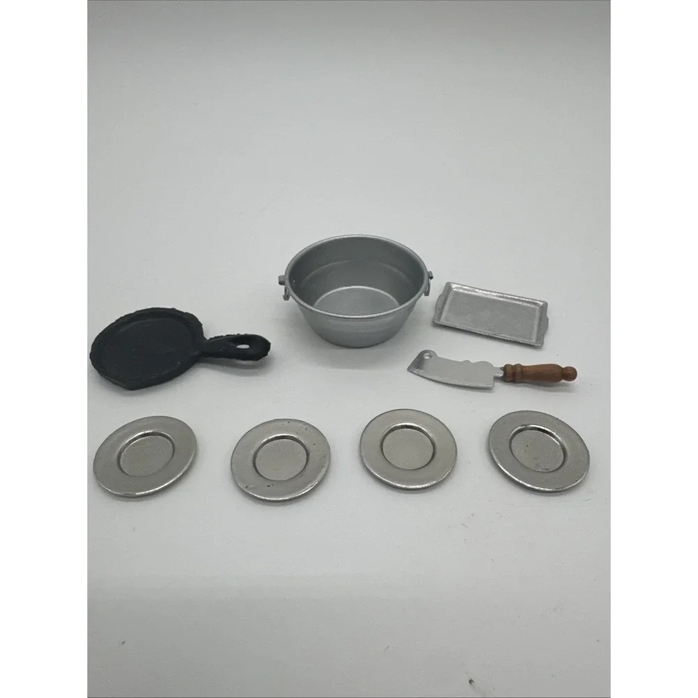 Miniature Dollhouse Kitchen Cookware Lot  Iron Skillet Knife Tin Dish Cast Metal